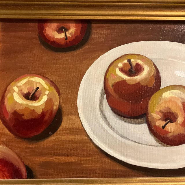 Contemporary Contemporary Impressionist Still Life Painting Apples on Plate Signed For Sale - Image 3 of 4