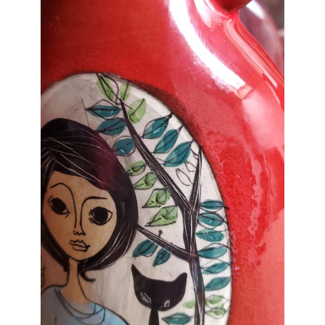 Vintage French Red Glazed Studio Pottery Vase with Female Portrait by Jean de Lespinasse, 1950s For Sale - Image 9 of 10