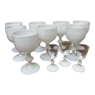 Antique French Portieux Vallerysthal White Opaline Wine and Cordial Glasses- 11 Pices For Sale