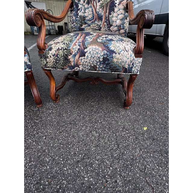 Blue Newly Upholstered French Arm Chairs For Sale - Image 8 of 11