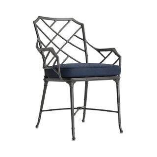 Brown Jordan Calcutta Arm Chair, Textured Pewter frame with Fusion Neptune fabric For Sale