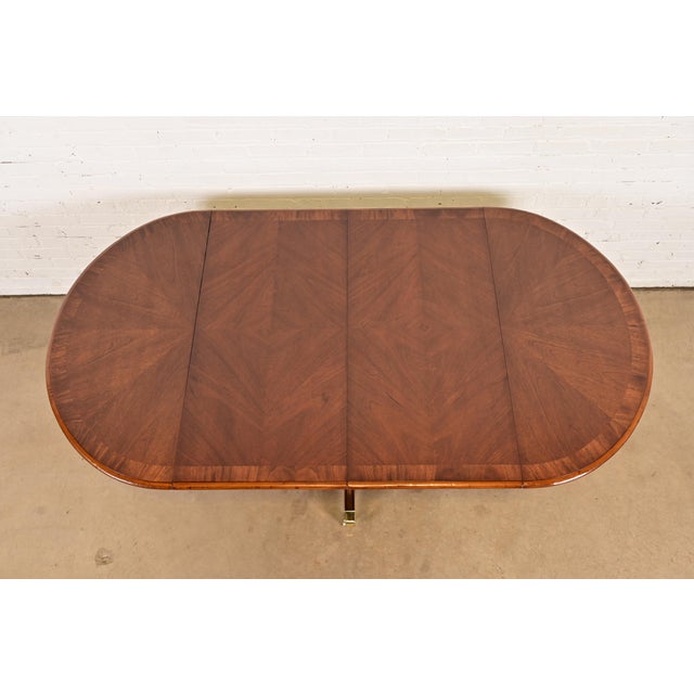 Brown Baker Furniture Style Georgian Banded Mahogany Pedestal Extension Dining Table, Newly Refinished For Sale - Image 8 of 11