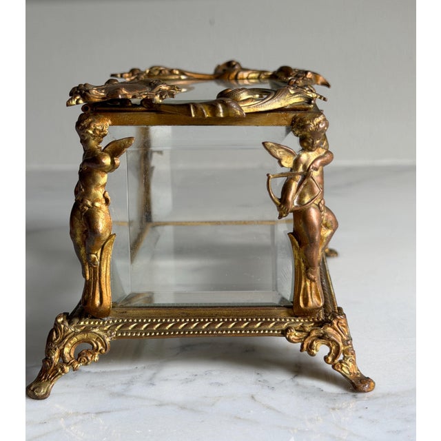 Late 19th Century Vintage or Antique French or French Style Jewelry Casket Box With Brass/Bronze Cherub Mount 5.5"x 3.75"x3 5/8" For Sale - Image 5 of 14