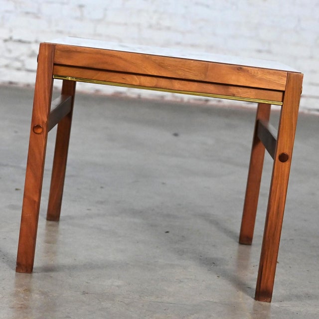 Mid-20th Century Mid Century Modern Small Square Side Table Teak With White Laminate Top For Sale - Image 9 of 12