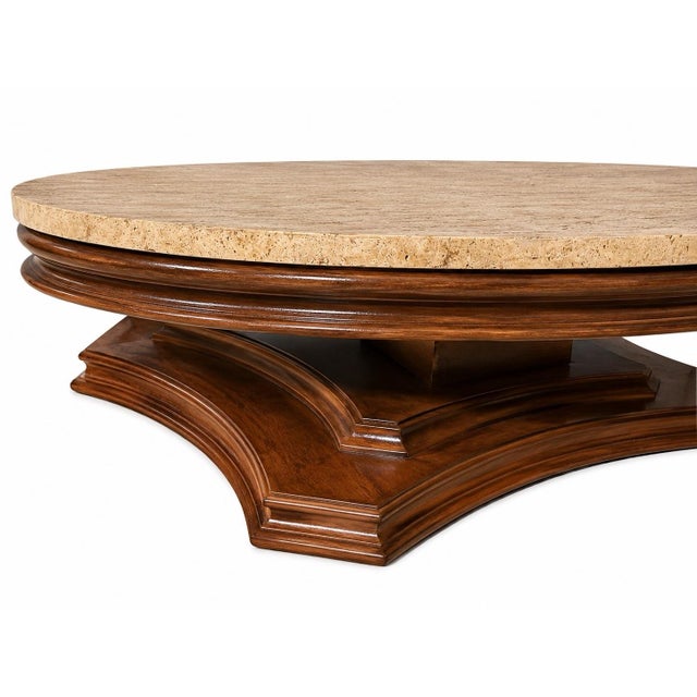 1940s Mediterranean Revival Travertine Round Coffee Table For Sale - Image 4 of 4