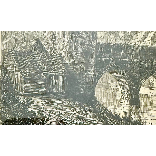 Antique 1887 Original Framed Ernest George “Ancient Bridge & City Wall” Copper Plate Etching For Sale In Los Angeles - Image 6 of 12
