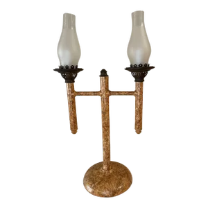 Victorian Electrified Faux Marble Two Light Photophore Lamp With Frosted Glass