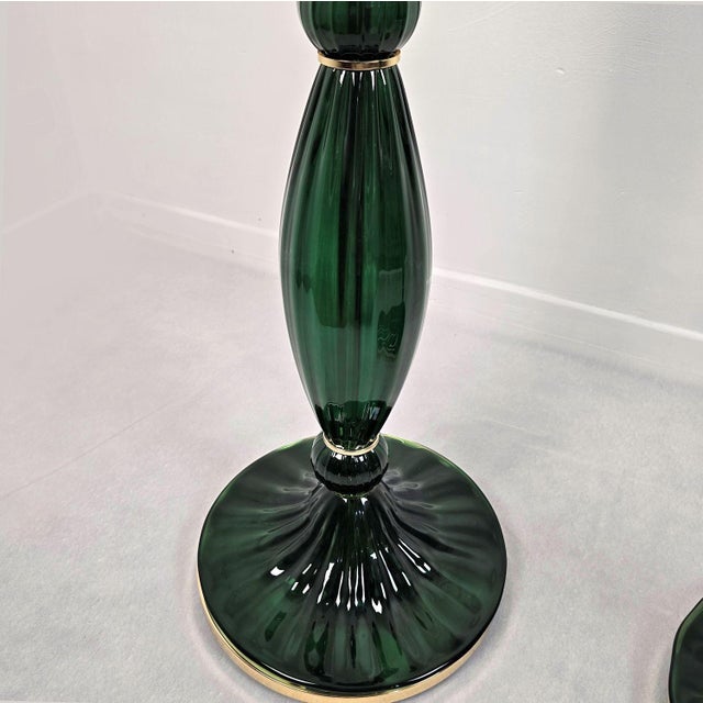 Glass 1980s Mid Century Modern, Murano Glass Green Floor Lamps - Pair For Sale - Image 7 of 15