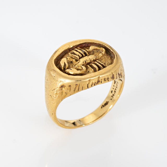 Vintage Tiffany & Co Scorpion ring crafted in 18 karat yellow gold (circa 1970s). The beautifully detailed Zodiac ring is...