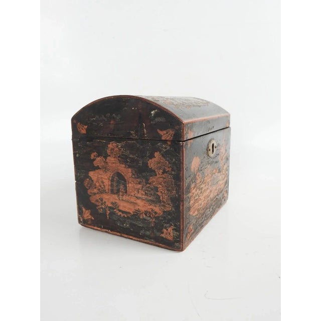 English Antique Pastoral Scene Tea Caddy Box For Sale - Image 3 of 13