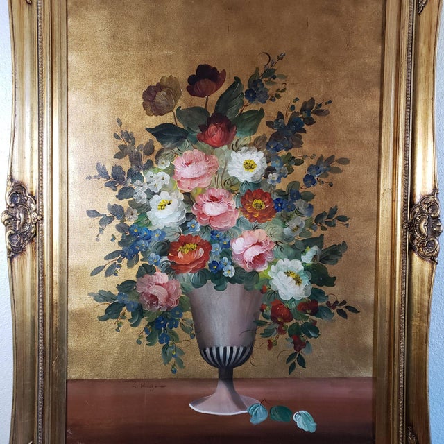 Figurative Original Oil on Canvas Still Life Flowers in Wooden Framed & Signed Ruggeri For Sale - Image 3 of 8