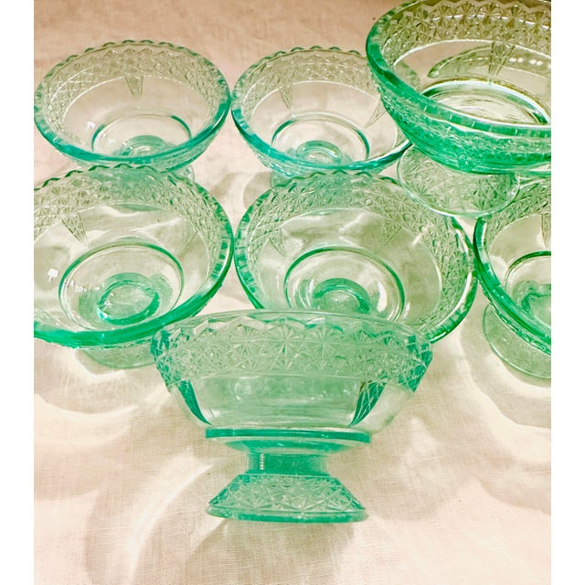 1940s Vintage Aqua Depression Glass Dessert Cups - Set of 8 For Sale - Image 5 of 8
