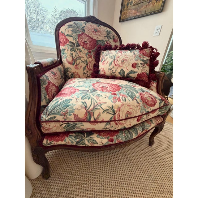 Brown Custom Marquise Bergere Chair Upholstered in Heritage Floral Brunschwig & Fils For Sale - Image 8 of 18