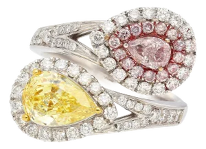 Gia Certified Fancy Intense Yellow & Fancy Light Pink Diamond Toi Et Moi Ring, Size 6