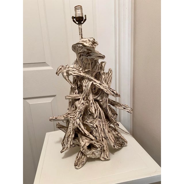 Mid 20th Century Driftwood Distressed Painted Table Lamp For Sale - Image 5 of 10