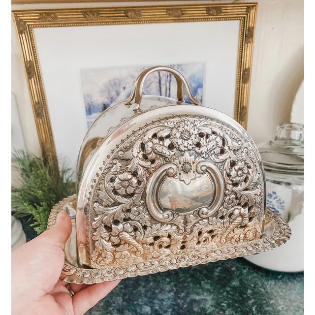 Exceptional and Rare Victorian English Silver Plate Cheese Dome & Tray With Repoussé Floral Decoration, Circa 1890 For Sale In Philadelphia - Image 6 of 15