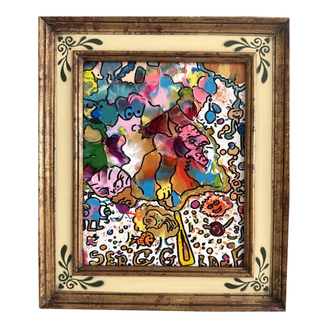 Serg Graff "Mr Umbrella" Abstract Acrylic Painting Framed Outsider Art Coa For Sale