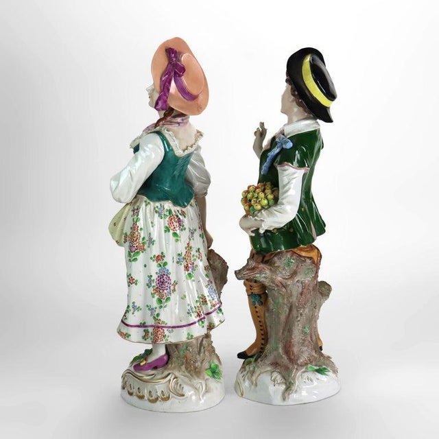 White Pair Oversized Antique German Majolica Porcelain Figures of a Maiden & Lad C1920 For Sale - Image 8 of 16