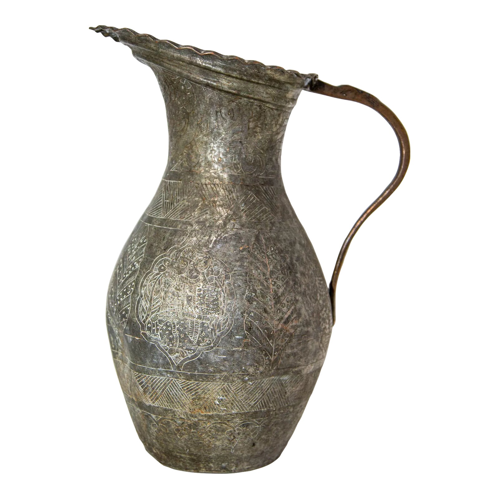 Islamic Tinned Copper Pitcher Middle Eastern Persian Antique 19th