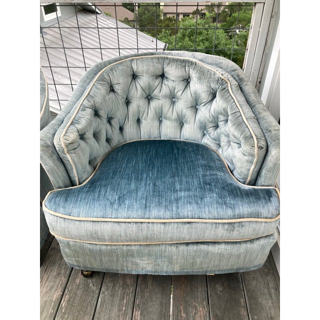 Highland House Pair of Vintage Upholstered Tufted Barrel Tub Chairs, 1970s For Sale - Image 4 of 12