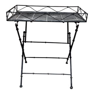 1960s Folding Side Tray Table Faux Bamboo and Iron For Sale