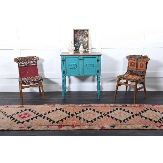 Boho Chic 1970s Vintage Turkish Hand-Knotted Wool Cotton Beige Runner Rug For Sale - Image 3 of 11