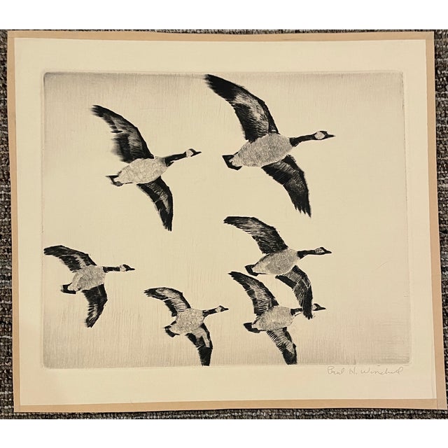 Paul H. Winchell (1903-1972) drypoint of Canada geese flying in formation. pencil signed lower right.