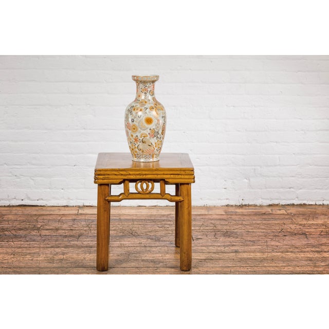 Ceramic Vintage Japanese Kutani Style Vase with Flowers and Butterflies, Orange and Gold For Sale - Image 7 of 12