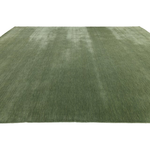 Apadana's Modern Gabbeh Hand-Loom Wool Area Rug in Green 12x15 For Sale - Image 4 of 11