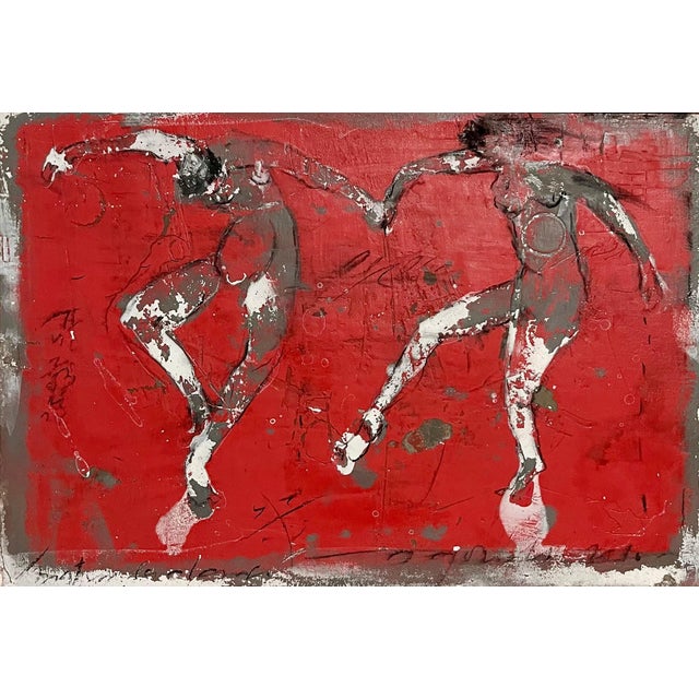 Alexis Gorodine (French,American, born 1954). A mixed media impasto painting on board Figural work produced in the...