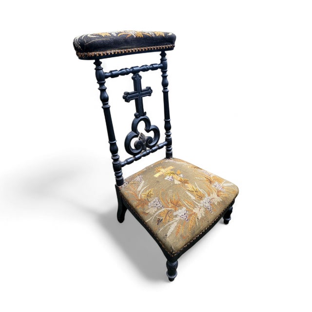 Antique French Prayer Chair with Carved Cross, 1880s For Sale - Image 6 of 16