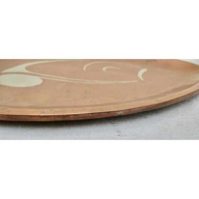 MCM Mexican Los Castillos copper tray with silver inlay fish. Mid-century design of the fish pattern. Thick copper with...