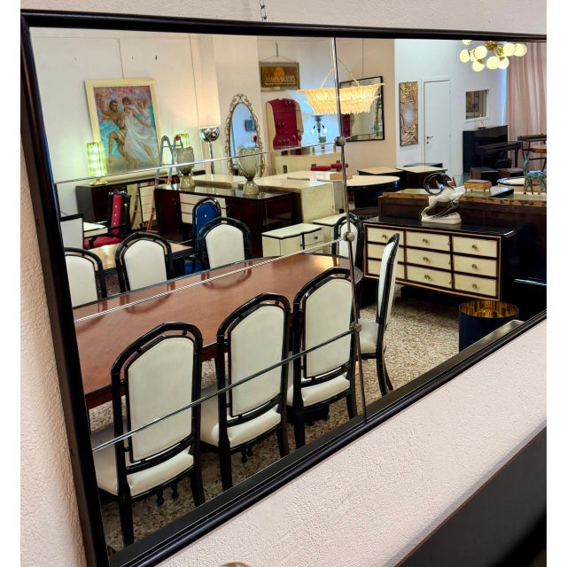 Italian Black Lacquered Wall Mirror attributed to Osvaldo Borsani, 1940s For Sale - Image 6 of 8