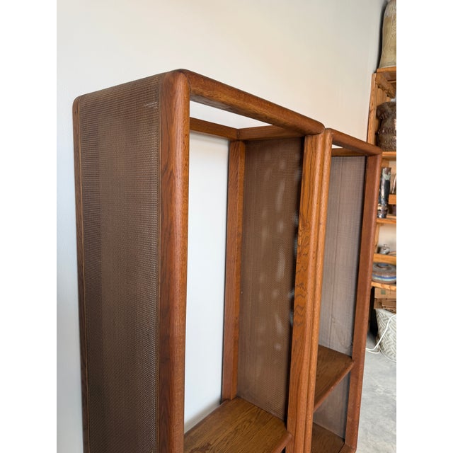 1970’s Mid-Century Modern Wood & Cane Étagère Bookcases – A Pair For Sale - Image 10 of 18