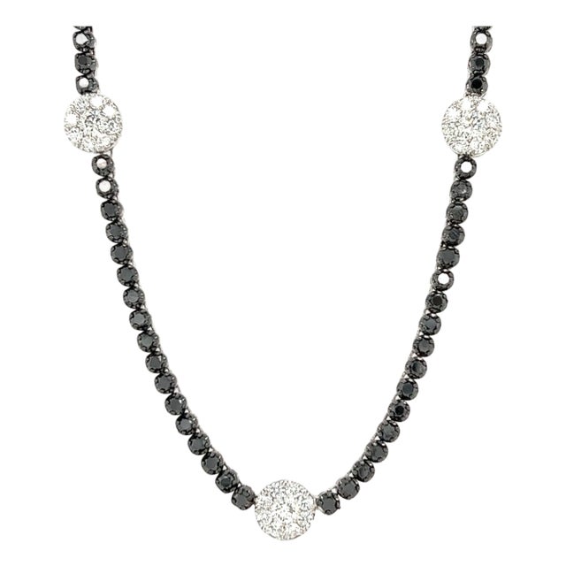 4.55 Carat Black Diamond White Diamond 14 Karat White Gold Necklace For Sale