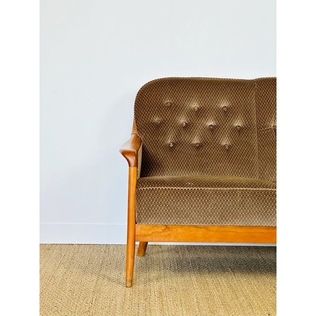 Wood Vintage Scandinavian Three-Seater Velvet Sofa, 1960 For Sale - Image 7 of 16