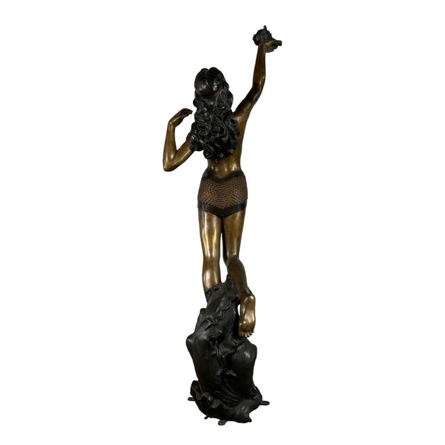 Early 21st Century Large Art Nouveau Sea Maiden Bronze Fountain With Shell - 64" H For Sale - Image 5 of 7