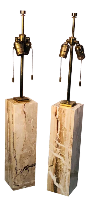 Modern Brass and Marble Lamps - a Pair