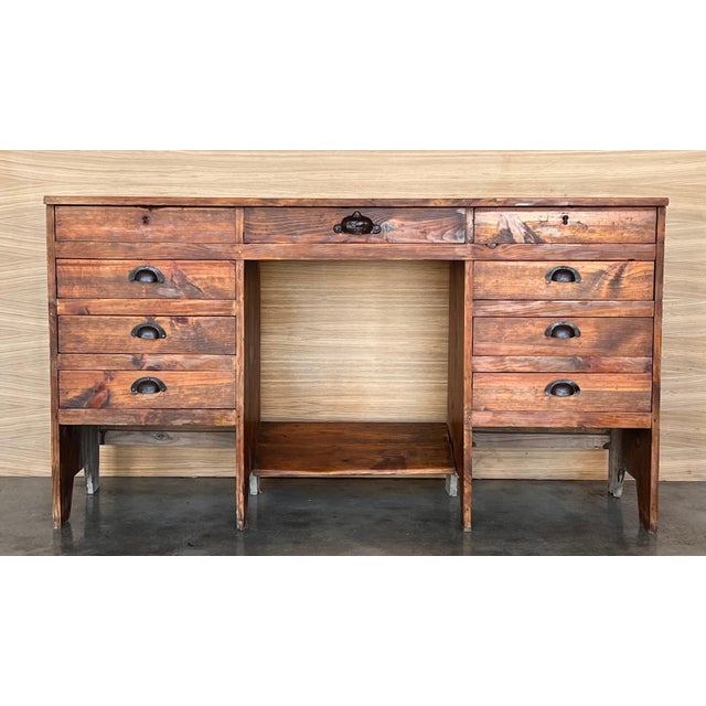 1920's Spanish Secretaire Pine Work Pedestal Desk For Sale - Image 16 of 18