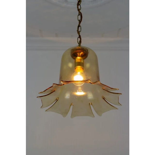 Metal Vintage Bell-Shaped Glass and Brass Pendant Lamp For Sale - Image 7 of 17