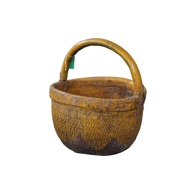 Asian Antique Chinese Bentwood Woven Willow Rice Harvest Gathering Basket 21" For Sale - Image 3 of 10