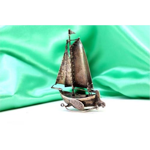 Silver Sailboat with Three Articulated Sails For Sale - Image 4 of 8