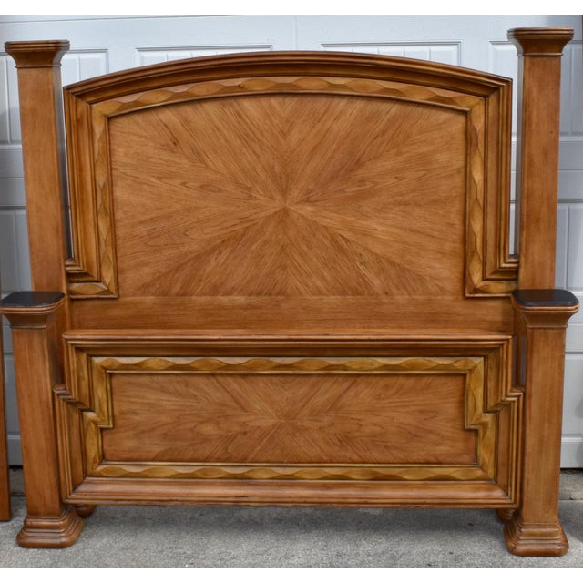 1990s Vtg. Queen Size Wood Tuscan Style Complete Bed W/Rails For Sale - Image 5 of 17
