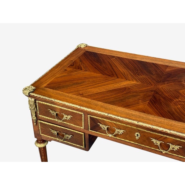 Louis XVI Style, Writing Desk, Bookmatched Walnut, Bronze, France, 1920s For Sale - Image 4 of 11