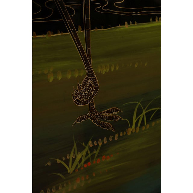 Japanese Style Hand Painted Lacquered Six-Panel Room Divider For Sale - Image 11 of 18