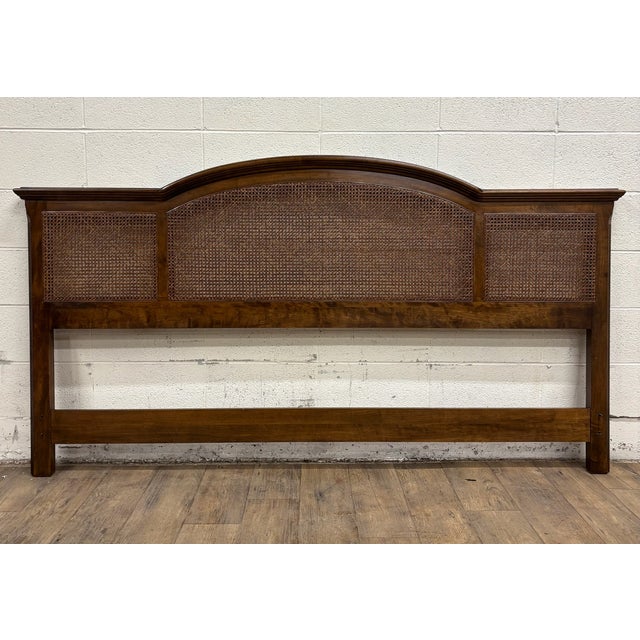 This is a rare and stunning vintage Ethan Allen Classic Manor king size maple sided caned back headboard 15-5655. Solid...