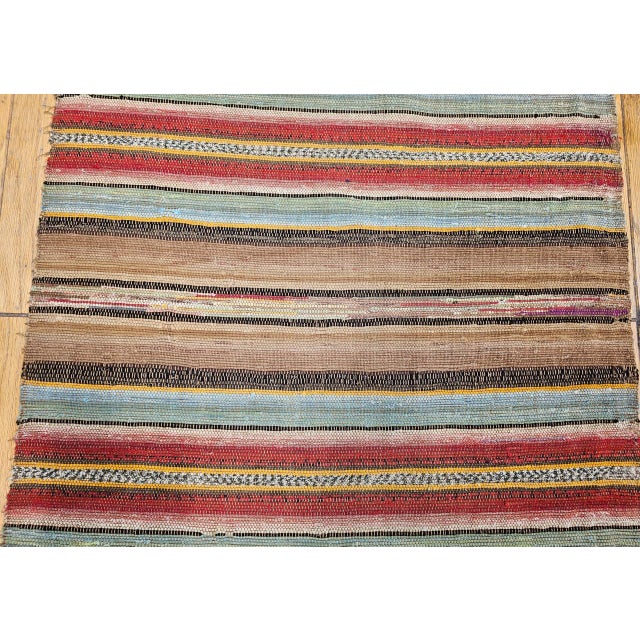 Antique American Amish Rag Runner, Handwoven Wool & Cotton, Stripe Pattern, 3x15 For Sale - Image 11 of 16