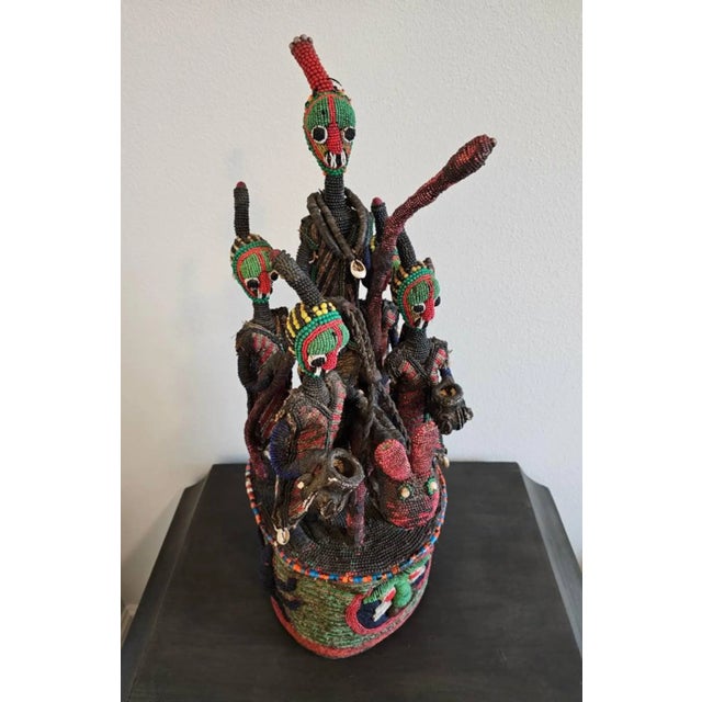 Wood African Tribal Yoruba Beaded Ceremonial Crown Altar Headdress For Sale - Image 7 of 11