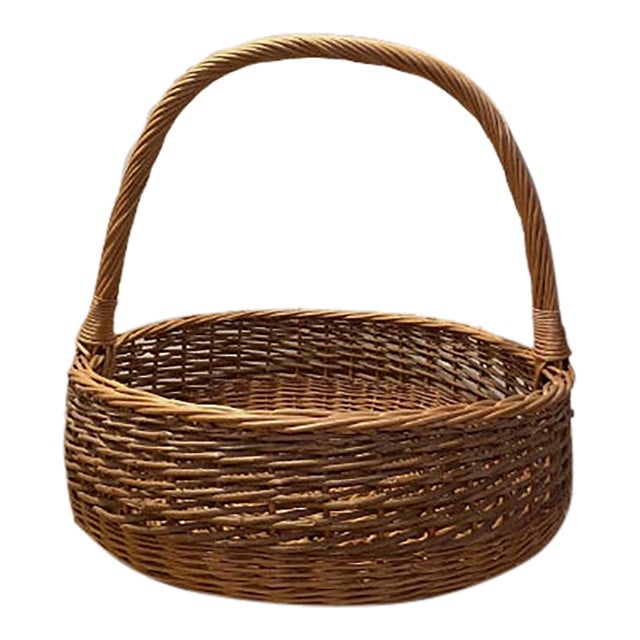 Vintage Huge Decorative Storage Wicker Basket with Handle For Sale