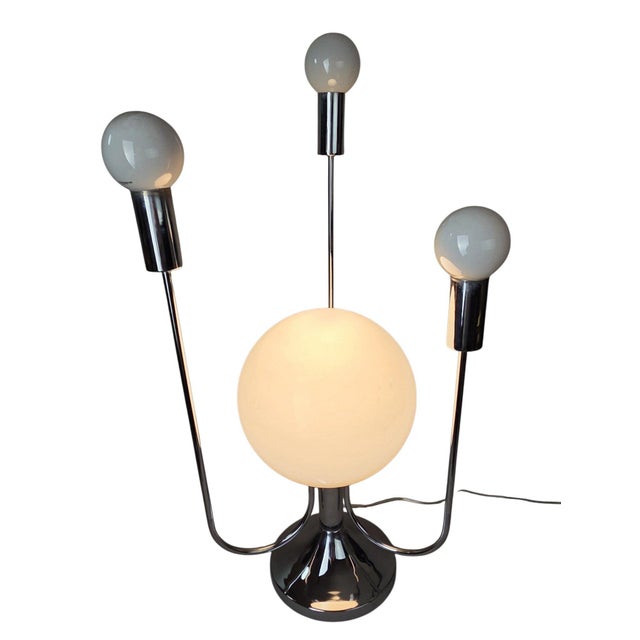 1970s 1970s Space Age Chrome Orbit Table Lamp With Lit Central Globe, in the Manner of Sonneman for George Kovacs For Sale - Image 5 of 8